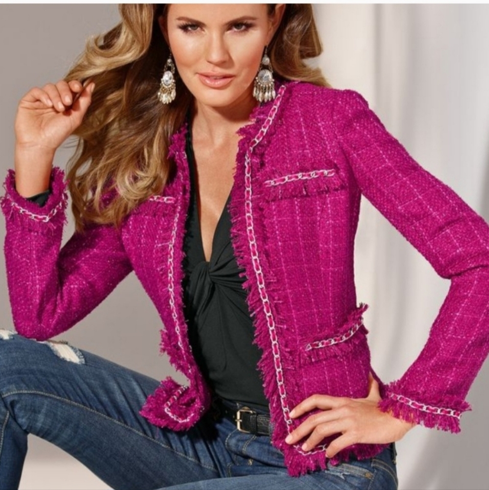 Boston Proper Pink Blazer with Frayed Trim Size 2